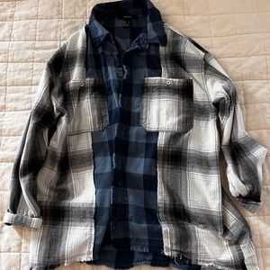 Long blue plaid button up SMALL